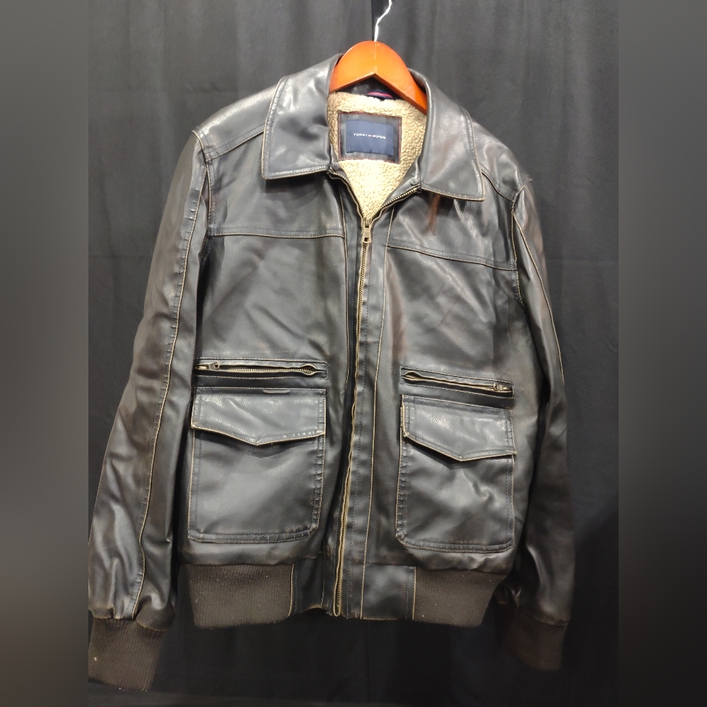 Tommy Hilfiger Faux Leather Bomber Jacket Large